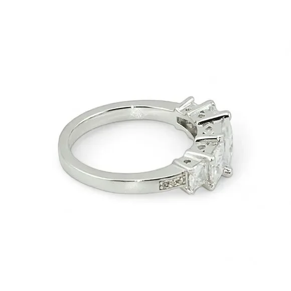 Sterling Silver 925 Clear CZ Princess Tier Ring - Picture 4 of 6